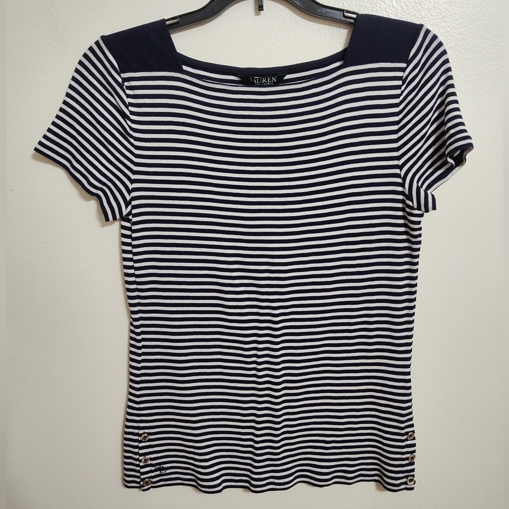 NWOT Ralph Lauren Blue/White Stripes Top Size Large